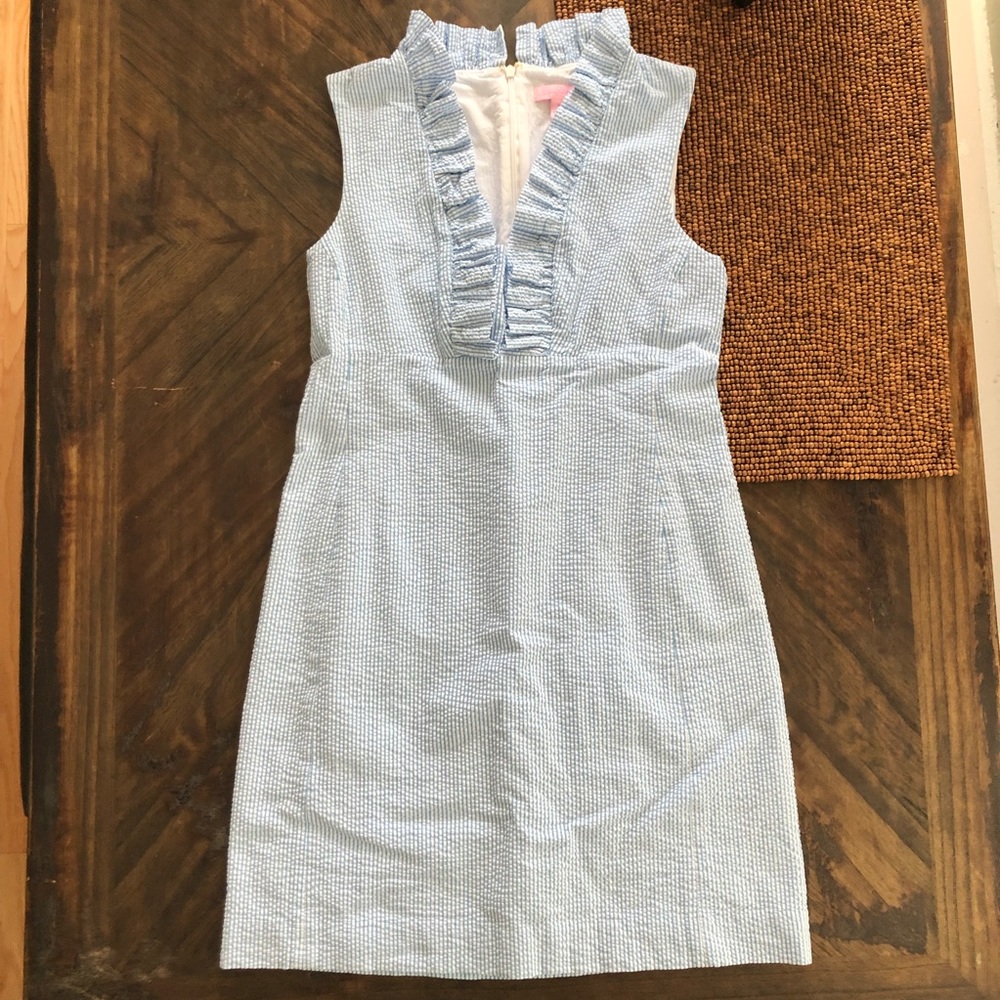 Lilly Pulitzer Blue Seersucker Adeline Dress Sz 8